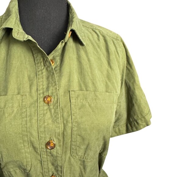 J.Crew Minimalist Olive Green Shirt Dress Size 4 Tencel Blend Short Sleeve - Picture 3 of 9